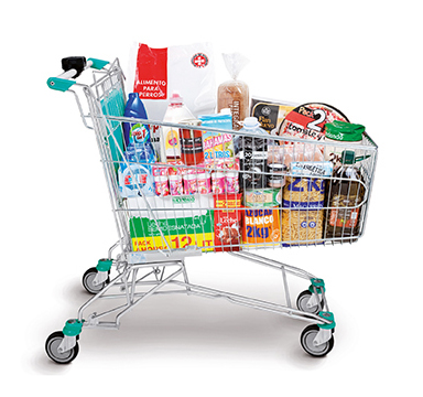 Picture of what is known as the 'Shopping Cart Menu', comprised of food, drink, beauty and personal hygiene and pet care products.