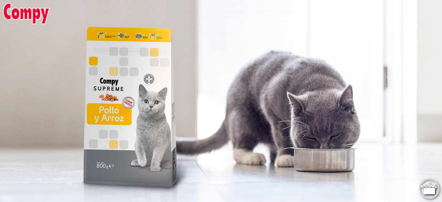 El nou pinso Compy per a gats adults Compy Supreme Pollastre i Arròs aporta tots els nutrients que necessita la teva mascota.
