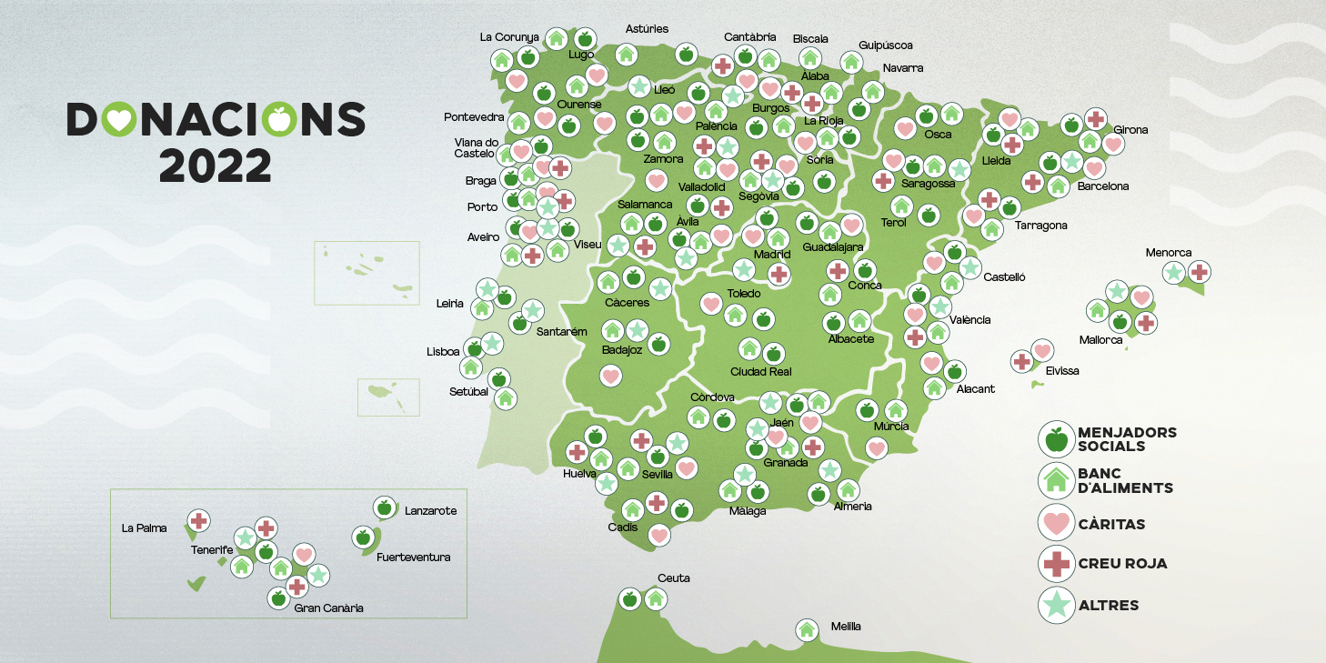 Mapa de donacions d’aliments l’any 2022 de Mercadona
