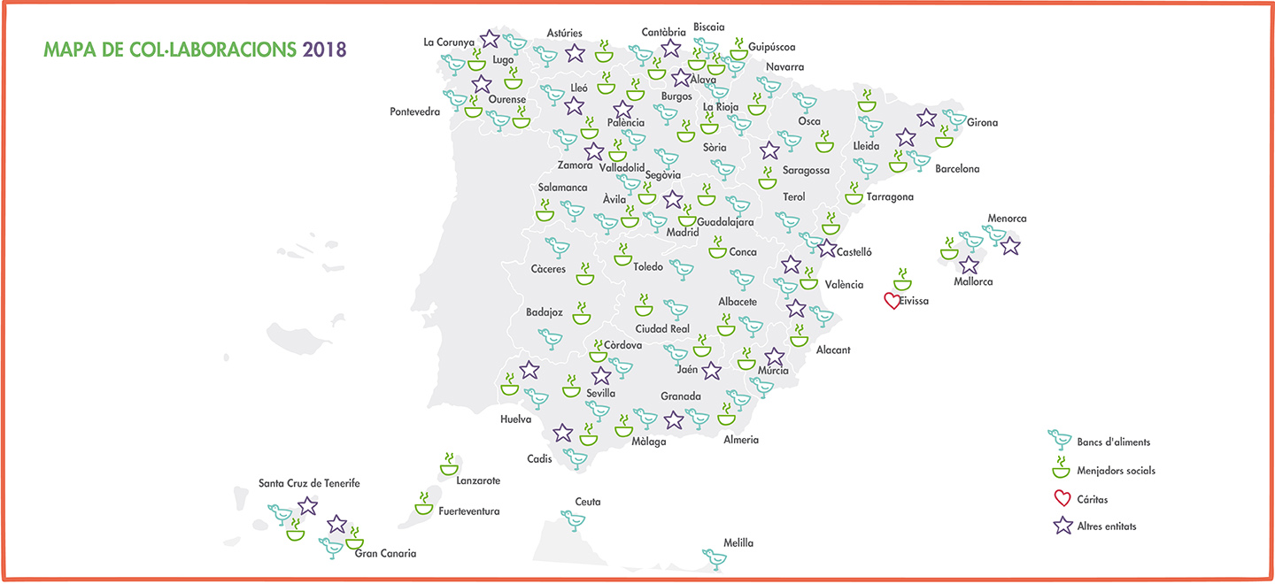Mapa de col·laboracions de Mercadona a tot Espanya