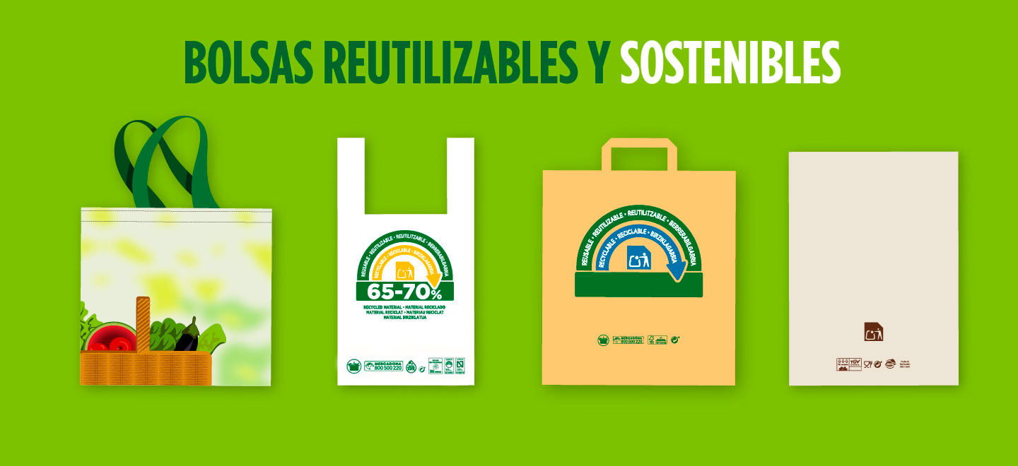 Bolsas reutilizables y sostenibles disponibles en Mercadona