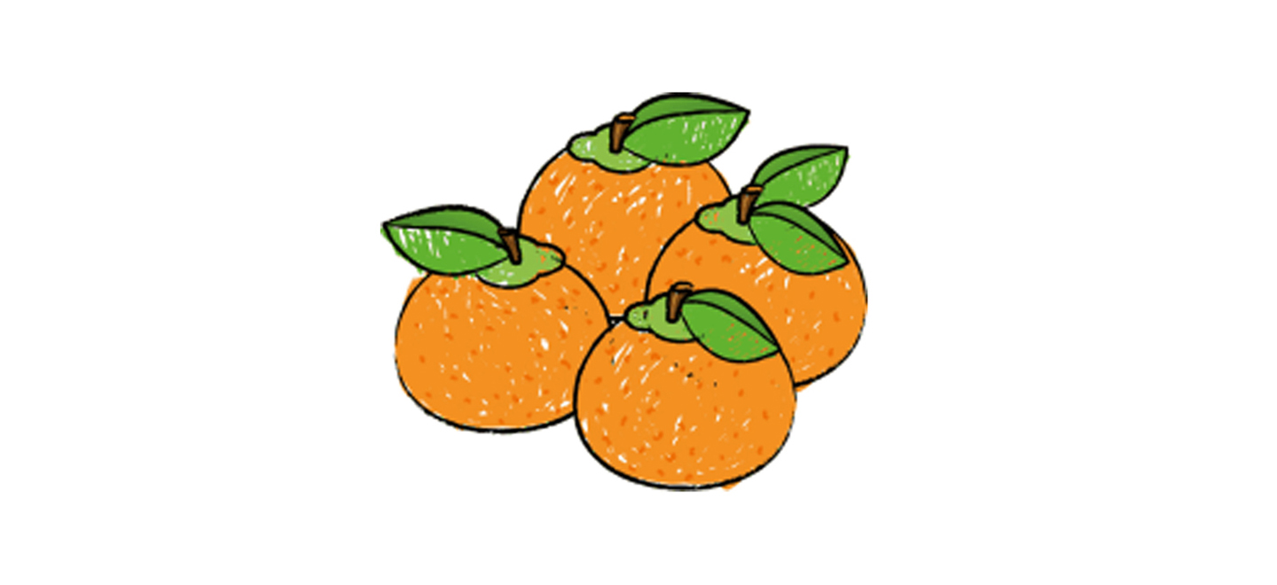 Dibujo de cuatro naranjas.