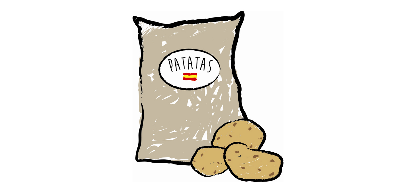 Dibujo de un saco de patatas y tres patatas fuera del saco.