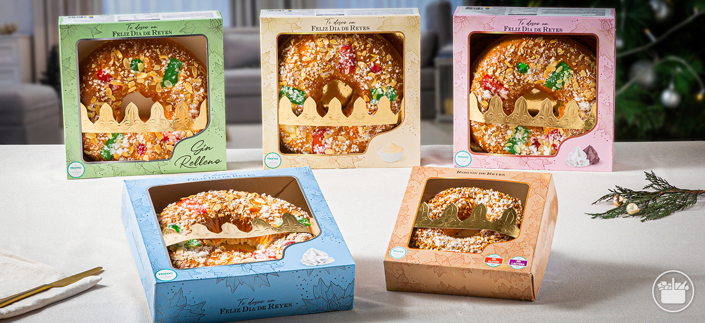 Te ofrecemos cinco variedades diferentes del clásico Roscón de Reyes, para que elijas el que más te gusta.