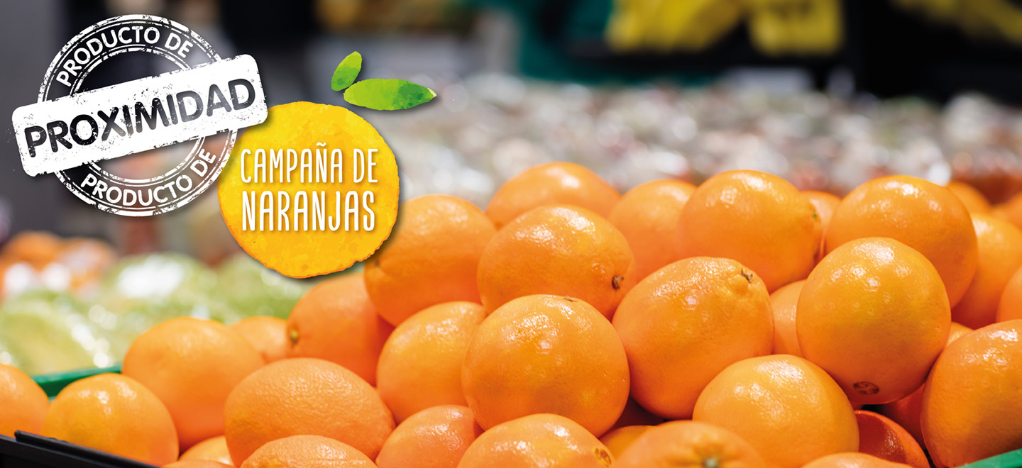 Naranjas de proximidad en el lineal de fruta y verdura de Mercadona