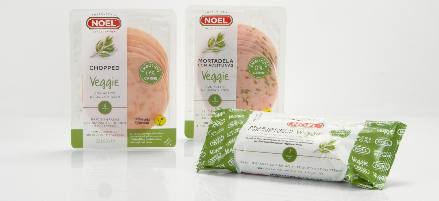 Fotografía de los productos Veggie, embutido sin carne elaborado por Noel.