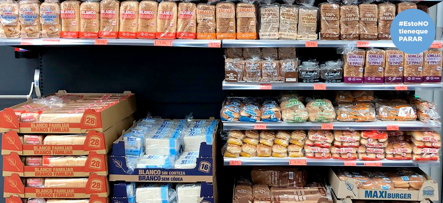 Lineal de panes de un supermercado de Mercadona