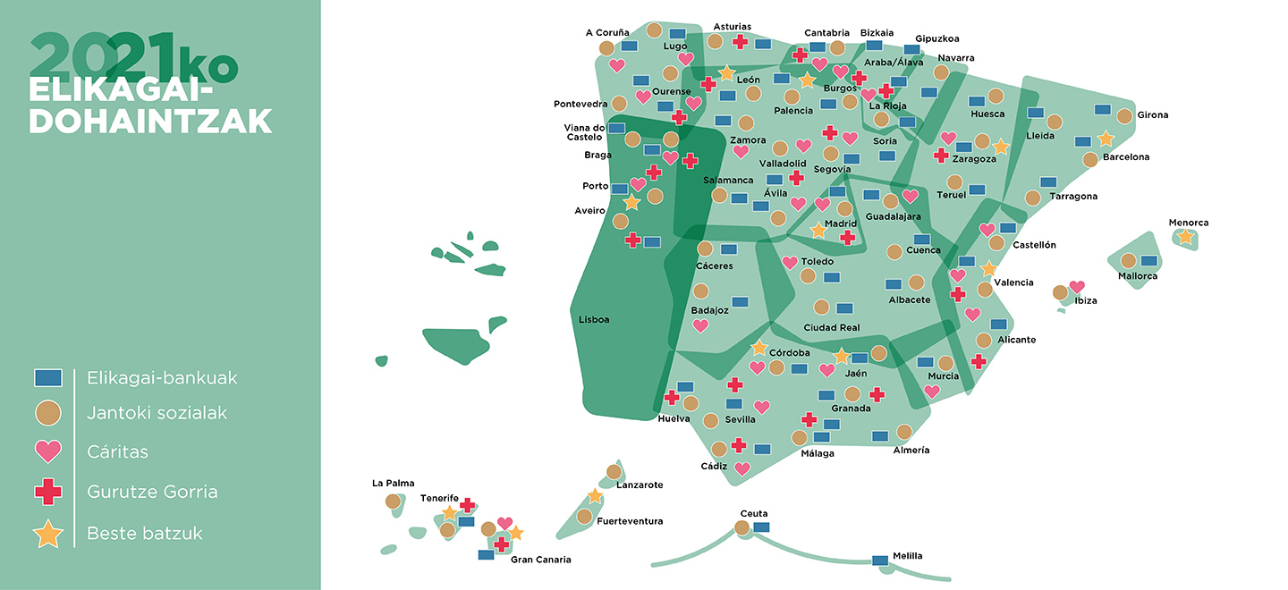 Mercadonak 2021eko lehen erdian egin dituen dohaintzen mapa