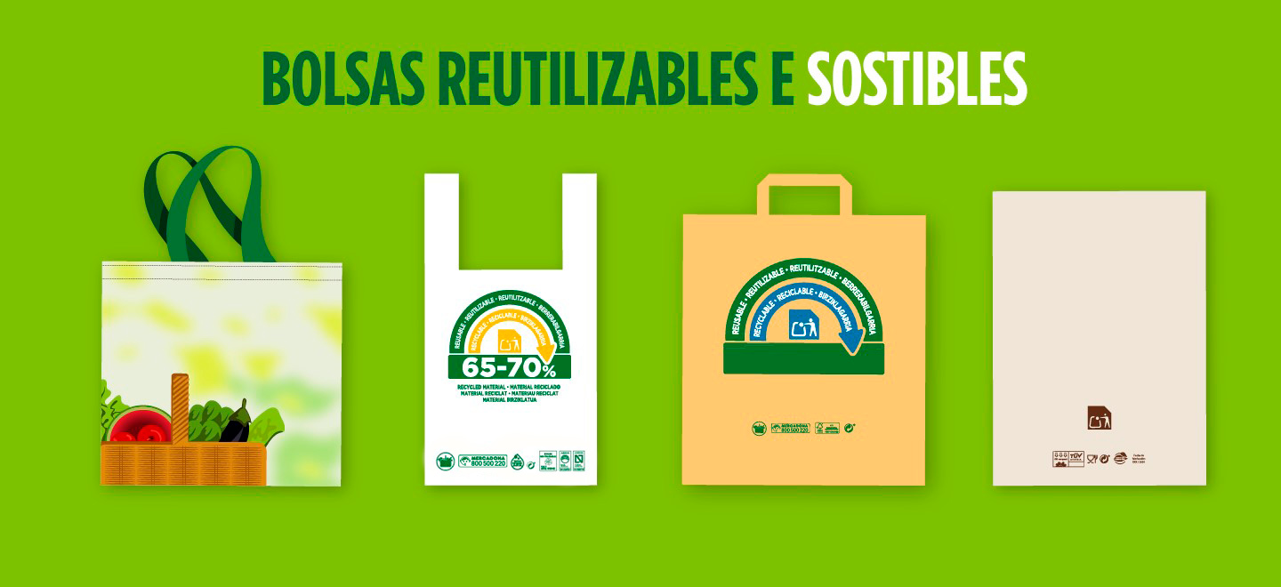 Bolsas reutilizables e sostibles dispoñibles en Mercadona