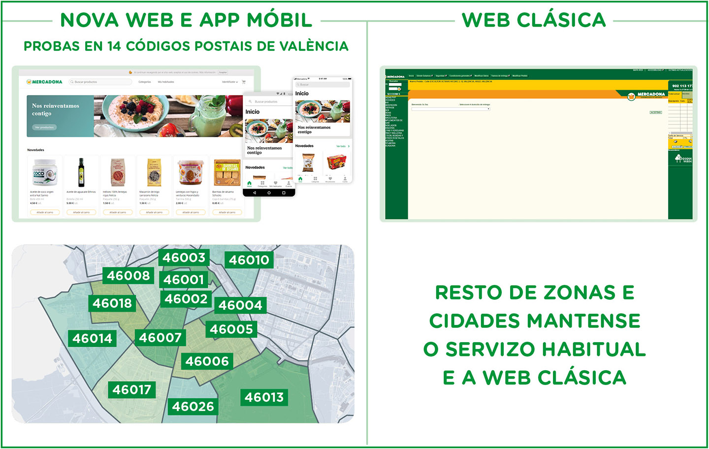 O novo servizo de web de Mercadona estará dispoñible en 14 códigos postais de València