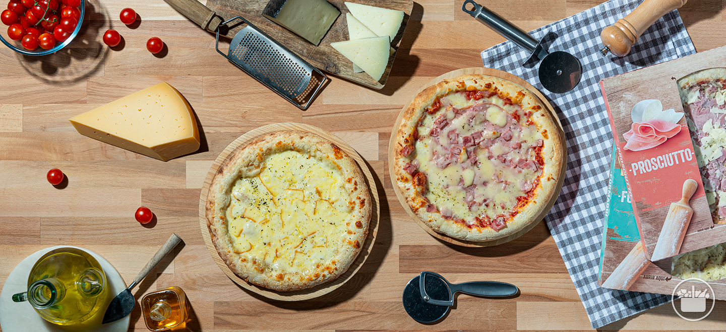 Proba as nosas pizzas frescas elaboradas con masa nai: Prosciutto e Formaggi. 