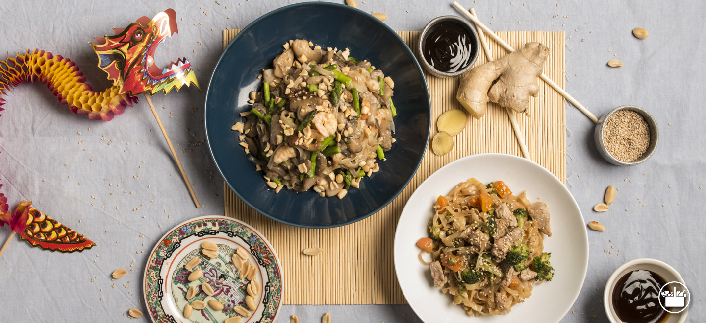 Aprende a preparar dos recetas de Noodles. ¿Los prefieres con solomillo y verduras o con langostinos, setas y espárragos?