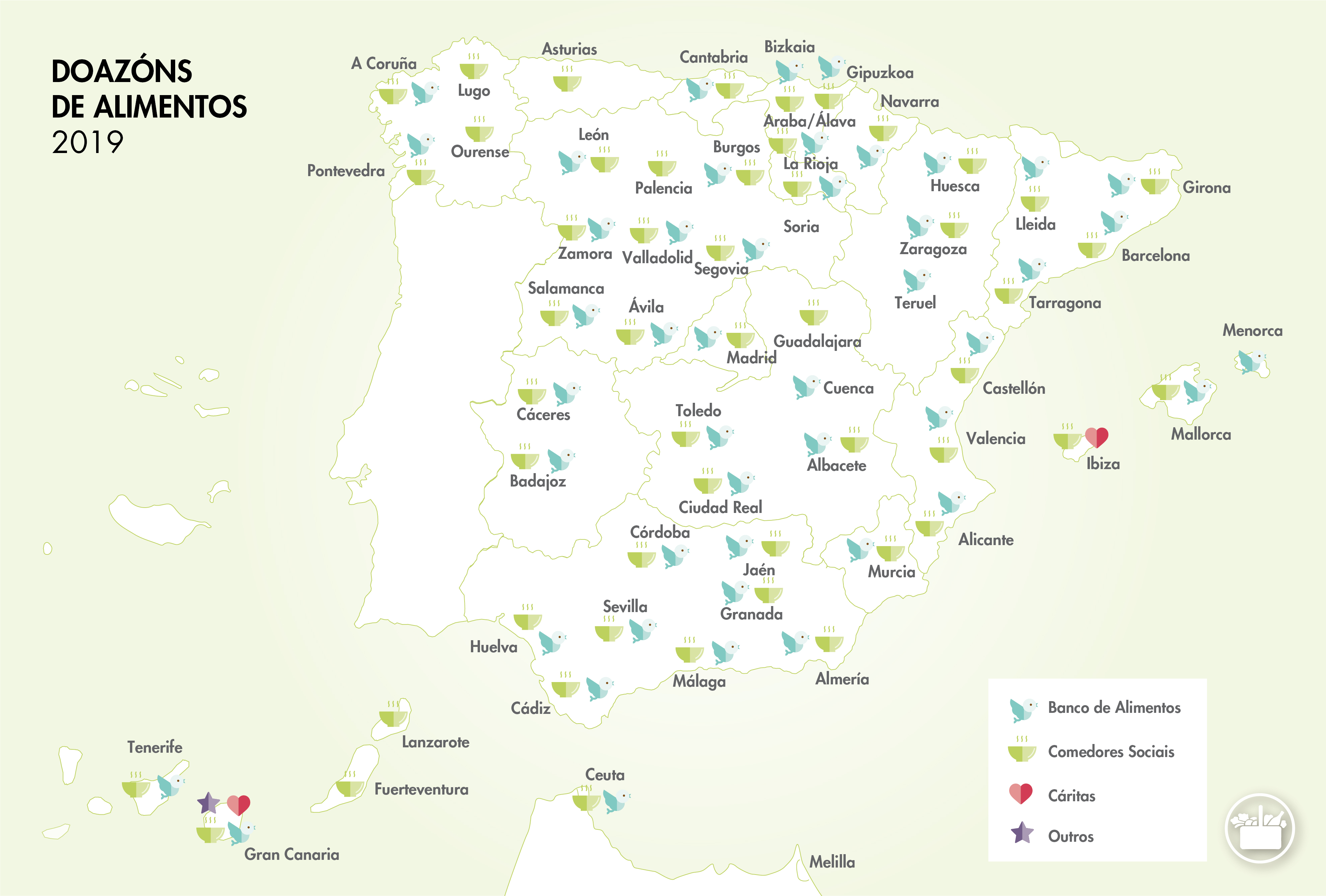 Mapa de doazóns de alimentos 2019 de Mercadona en España