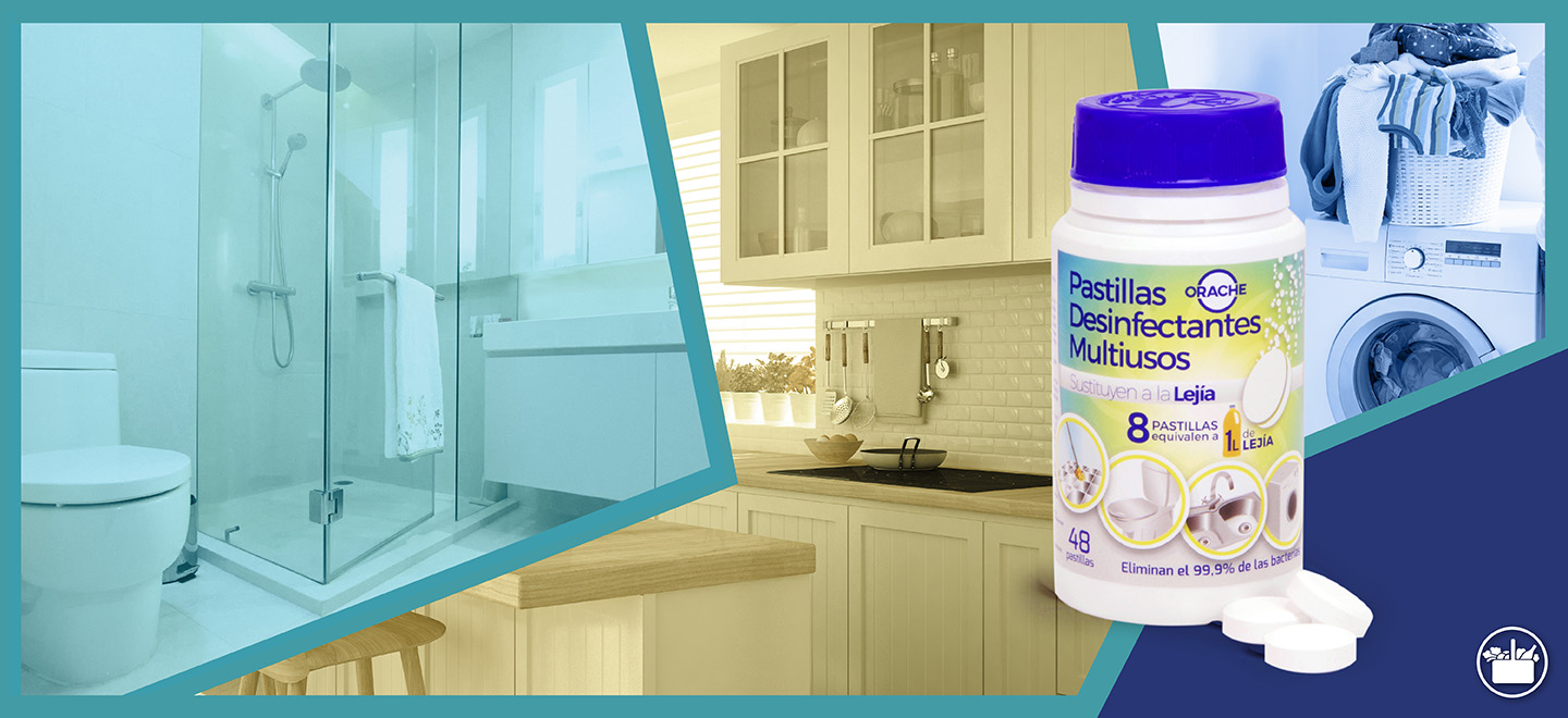 Limpa e desinfecta o teu fogar comodamente coas Pastillas Desinfectantes Multiusos de Mercadona. Substitúen a lixivia.