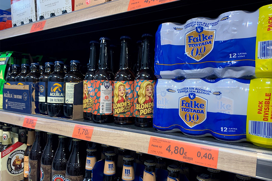 Nova cervesa Falke Tostada 0,0 % en el lineal de Mercadona