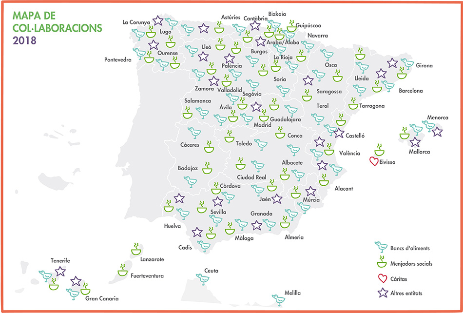 Mapa de col·laboracions de Mercadona en tota Espanya